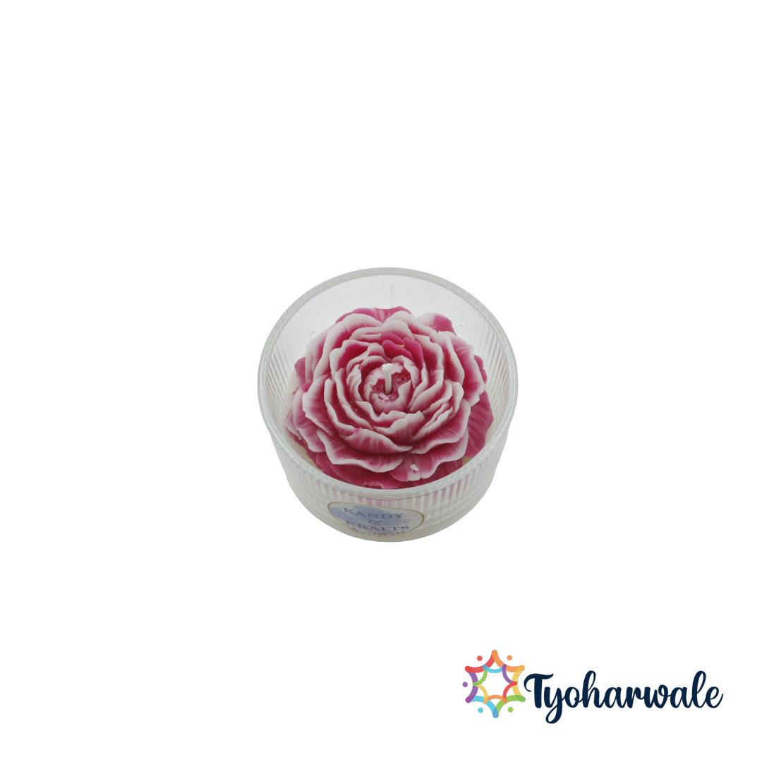 Glass Peony Candle | Handmade Eco-Friendly Floral Candle in Transparent Glass Jar | Decorative Home & Festive Decor Candle for Diwali, Gifting or Home Decor |
