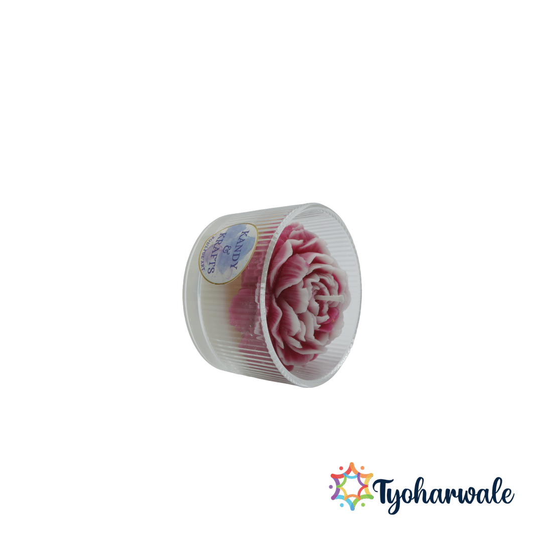 Glass Peony Candle | Handmade Eco-Friendly Floral Candle in Transparent Glass Jar | Decorative Home & Festive Decor Candle for Diwali, Gifting or Home Decor |