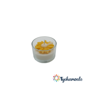 Handmade Glass Daisy Candle | Eco-Friendly Floral Wax Candle in Glass Jar | Decorative Flower Candle for Diwali, Weddings & Home Gifting |