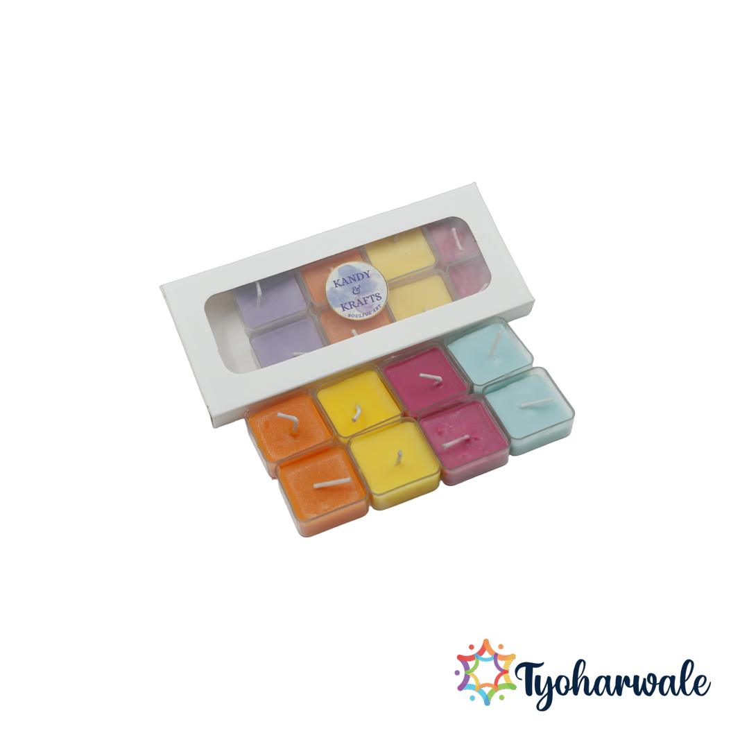 Square Set Candles | Handmade Eco-Friendly Wax Candles | Decorative Square-shaped Candle Pack for Diwali, Home Decor & Gifting
