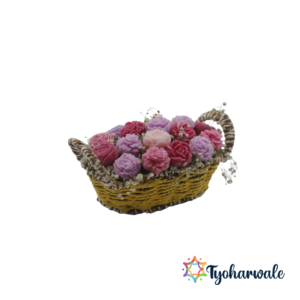 Small Basket Bouquet | Handmade Eco-Friendly Wax Floral Candles | Decorative Flower Candle for Home & Festive Decor |