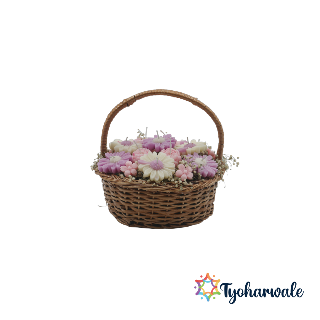 Flower Basket | Handmade Flower Basket Bouquet Eco-Friendly Candle | Decorative Wax Candle for Gifting & Home Decor