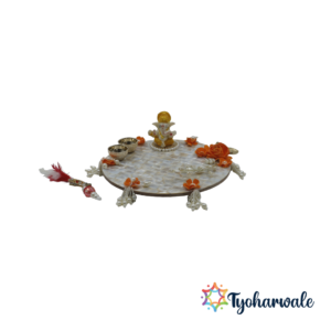 Pooja Thali with Ganesh Stickers – Traditional Festival & Diwali Thali, Spiritual Pooja Room Décor, Housewarming & Wedding Gift, Auspicious Home Accessory