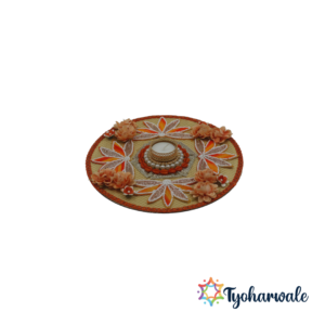 Festive Diya Platter | For Pooja Diwali Decoration, Traditional Ritual Plate, Diyas, Home Decor, Wedding & Housewarming Accessory |