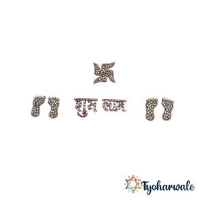 Laxmi Charan, Shubh Labh & Swastik Sticker Set –  Wall & Door Decor, Pooja Room Decoration, Diwali & Traditional Home Decor