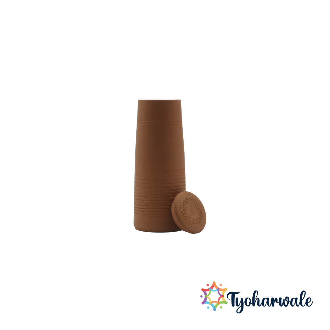 Mitti Half-Liter Water Bottle | Handmade Mitti Ki Bottle | Natural Clay Water Bottle | Eco-Friendly Mati Bottle for Drinking Water & Gifting