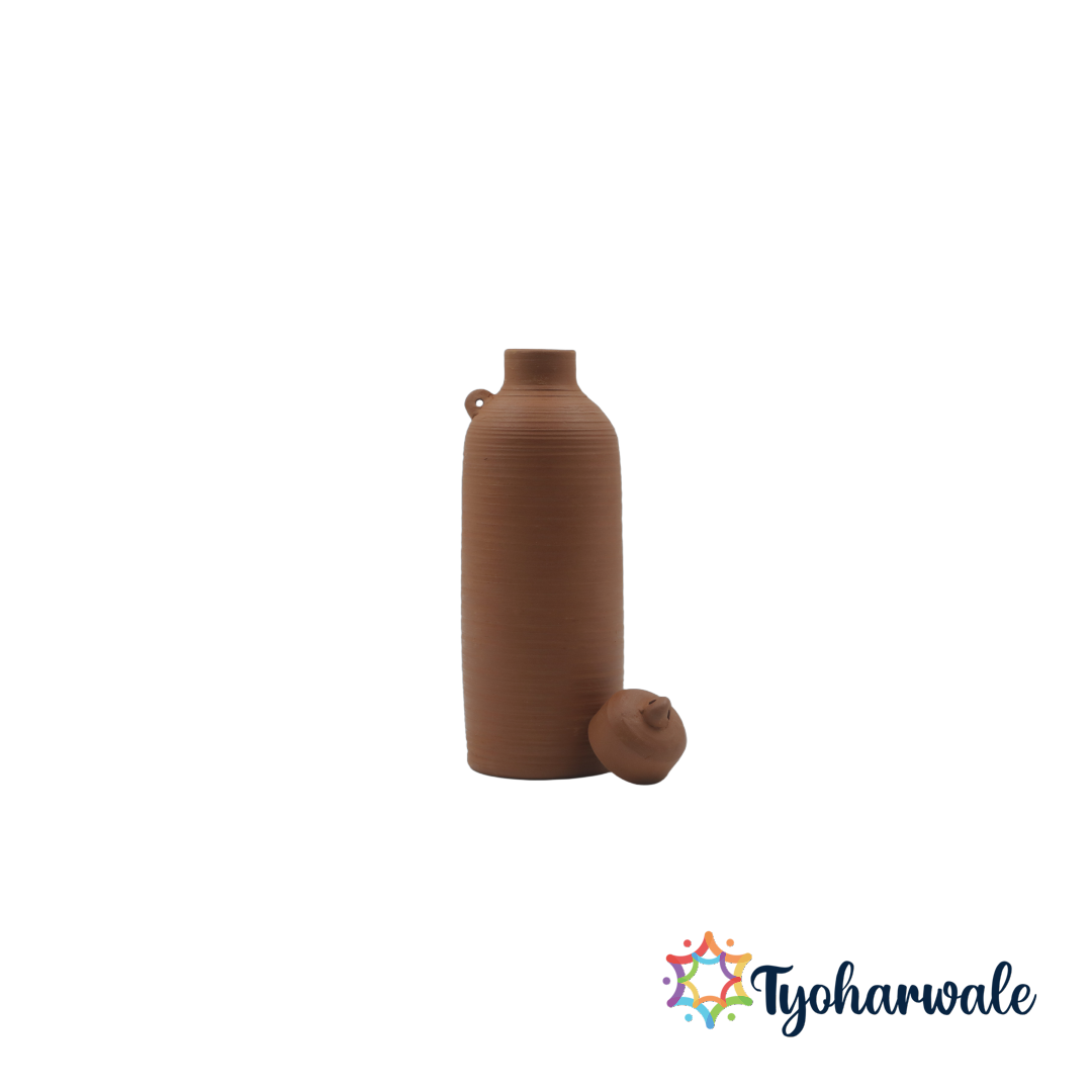 Mitti Water Bottle 1 liter | Handmade Mitti Ki Bottle | Natural Clay Water Bottle | Eco-Friendly Mati Bottle for Drinking Water & Gifting |