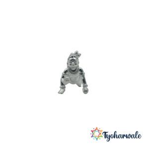 Pure 925 Silver Bal Gopal Idol | Laddu Gopal Krishna Statue on Glass Base | Handcrafted Sterling Silver Krishna Murti for Janmashtami Pooja, Home Temple, Office & Spiritual Gifting | Tyoharwale Silver Collection for Festivals & Devotional Decor