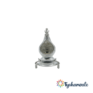 Antique Silver Coconut Lamp with Lakshmi Idol – Pure 925 Silver Panch Diya Samai, 5-Wick Floor Oil Lamp for Pooja, Temple, Home & Diwali Gift | Tyoharwale