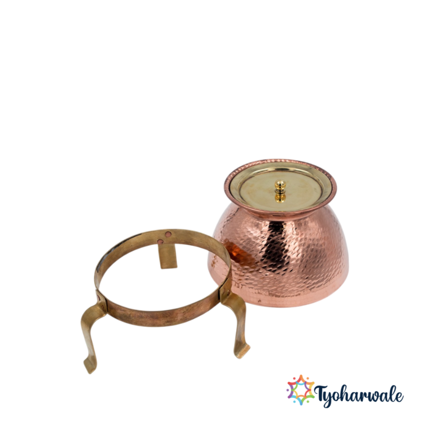 Brass Lid and Copper Tapela | Traditional Pot for Various Uses| For Home, Office or Temple |
