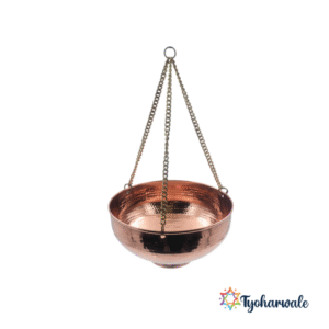 Copper Hanging Bowl for Flowers or Diyas | Handcrafted Decorative Hanging Kundi/ Bowl for Home Temple & Festive Decor |