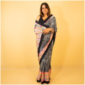 Black Pastel Pink Blue Green Crepe Saree – Nagma