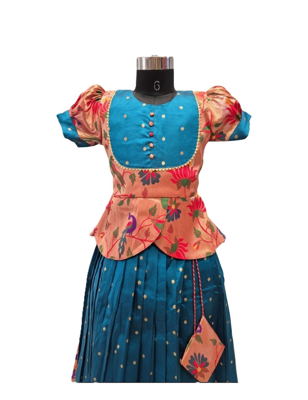 Designer Festive Ethnic Wear – Teal Blue Butti Lehenga with Scalloped Peplum