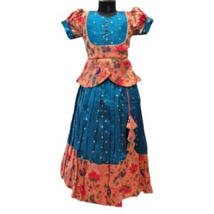 Designer Festive Ethnic Wear – Teal Blue Butti Lehenga with Scalloped Peplum