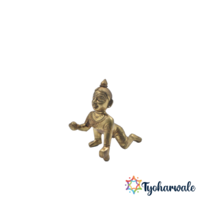 Brass Bal Gopal Crawling Krishna Idol – Handcrafted Laddu Baby Krishna Thakurji Murti for Home Temple Pooja and Gift – Spiritual Krishna Statue Showpiece