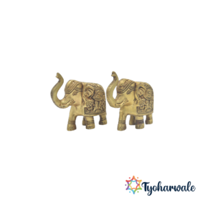 Elephant Design Brass Showpiece (Set of 2 )| Decorative Brass Elephant Statue Pair for Home Decor, Table Décor, Vastu, Good Luck, Housewarming Gifts & Traditional Indian Figurines