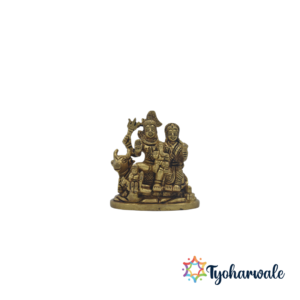 Brass Shiv Parivar Idol – Handcrafted Shiva Parvati Murti with Ganesha, Kartikeya and Nandi | Antique Finish Brass Shiv Family Statue for Home Temple Pooja & Diwali Gift