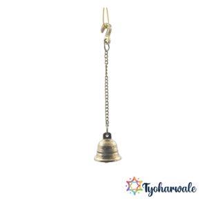 Brass Wall Hanging Bell with Chain and Hook | Decorative Pooja Ghanti for Home Mandir, Temple, Living Room, Door, Porch, Balcony | Traditional Spiritual and Religious Accessory