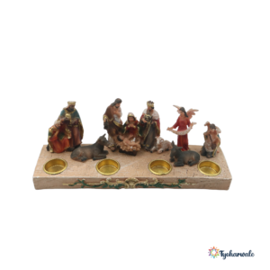 Premium Nativity Set / Christmas Crib with Holy Family and Candle Holder Base | Nativity Scene Showpiece for Home Decor, Church, and Gifting
