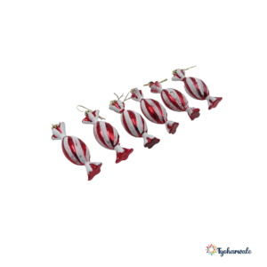 Cute Christmas Candy Ornaments (Set of 6) | Red and White Hanging Decorations for Christmas Tree, Party Décor, and Kids' Xmas Themes