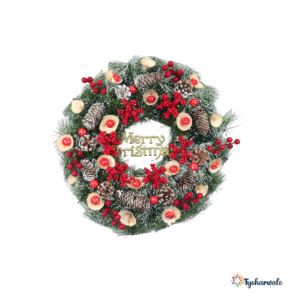 Wreath with Pinecone and Berries | Merry Christmas Door Hanging, Xmas Wall Décor, Festive Entrance Decoration | For Christmas Decor and Gifting |