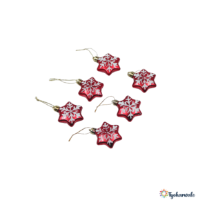 Red Star Snowflake Ornaments (Set of 6) | Christmas Tree Hanging Balls and Décor Accessories | Xmas Decoration Items for Gifting