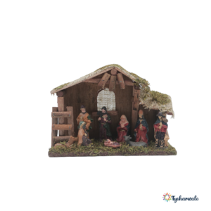 Crib Set for Christmas Decoration | Stable Hut with 9 Figurines | Christmas Nativity Scene Showpiece for Home Décor, Festival Displays and Gifting |