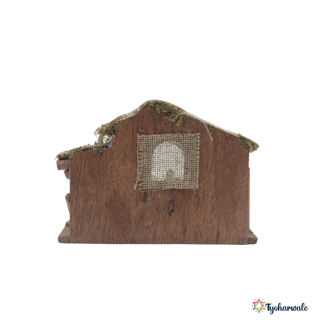 Crib Set for Christmas Decoration | Stable Hut with 9 Figurines | Christmas Nativity Scene Showpiece for Home Décor, Festival Displays and Gifting |