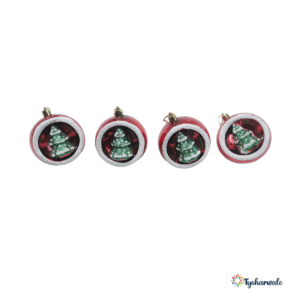 Christmas Tree Baubles – Red Xmas Hanging Balls with Green Tree Inside (Set of 4) | Christmas Tree Decorations | Glossy Ornaments for Holiday Home Decor