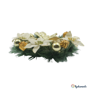 Wreath Small (30 cm Diameter) | Christmas Door Wreath with Golden Bow, Flowers and Ornaments | Holiday Home Décor for Walls, Doors, Parties and Gifting