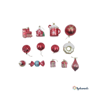 Red and Gold Christmas Ornaments Set in Clear Box | Assorted Baubles, Gift Boxes, and Decorative Accents for Tree Decor |