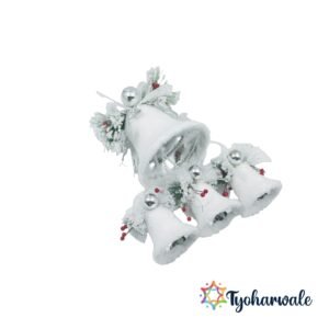 White Furry Christmas Bells Hanging Decoration | Snow-Themed Accent with Pearl String | Premium Xmas Décor for Door and Wall |