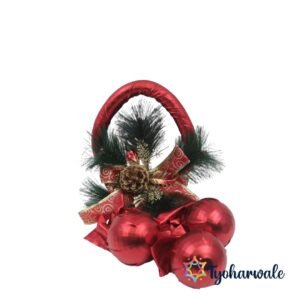 Red Hanging Baubles with Pine Leaves and Bow – Christmas Door Hanging Decoration | Wall Decor Ornament for Home, Office, and Parties |