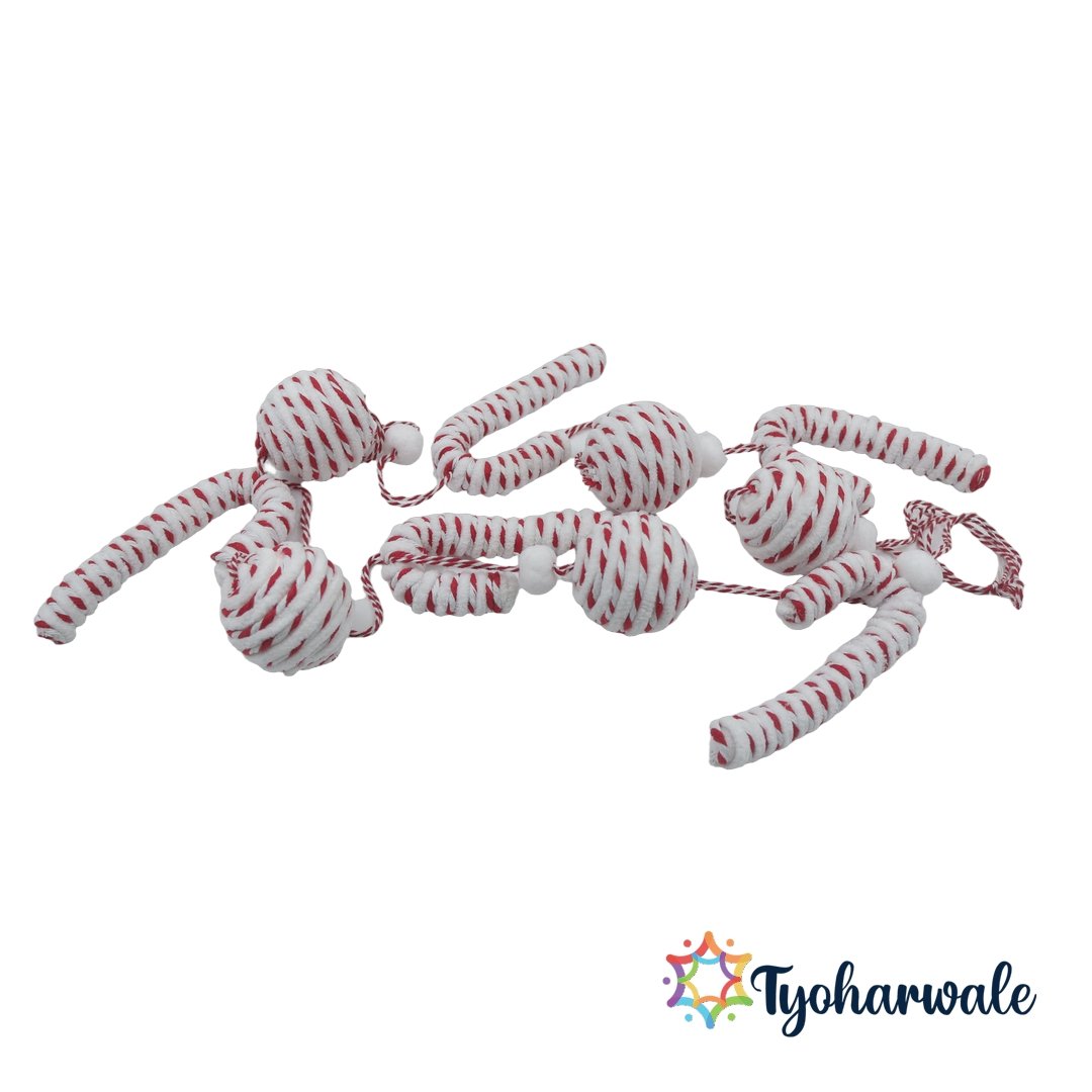 Candy Cane Rope Christmas Hanging Decoration | Festive Garland with Pom-Poms | Décor for Xmas Tree and Home |