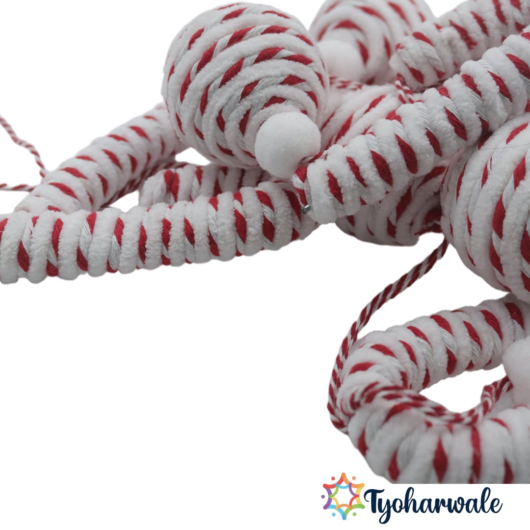 Candy Cane Rope Christmas Hanging Decoration | Festive Garland with Pom-Poms | Décor for Xmas Tree and Home |