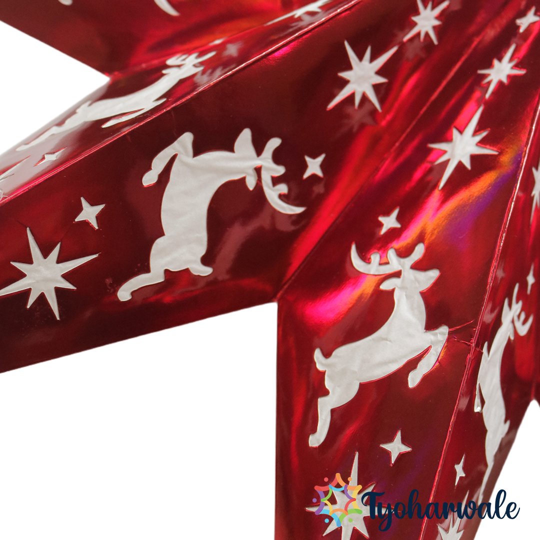 Star Hanging Decoration | Premium Red Christmas Reindeer Cutouts and Festive Design | Xmas Star for Door, Ceiling, and Holiday Party Décor