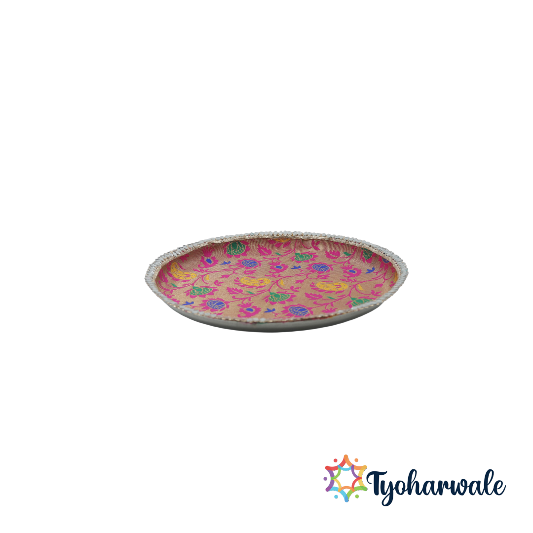 Paithani Puja Plate | Traditional Pooja Thali for Diwali, Raksha Bandhan & Karva Chauth | Decorative Aarti Thali |