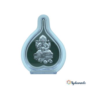 Silver Plated Ganpati Frame | Lord Ganesha Photo Frame Leaf-shape for Home Mandir Ganpati & Office Desk | Religious Gift for Diwali, Navratri or Housewarming |