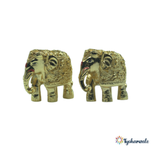 Gold Plated Elephant Pair | Gajraj Statues for Home Décor, Office, Housewarming or Gifting |