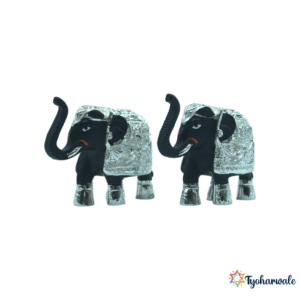 Silver Plated Elephant Pair | Black and Silver Gajraj Statues for Home Décor, Office, Housewarming or Gifting |