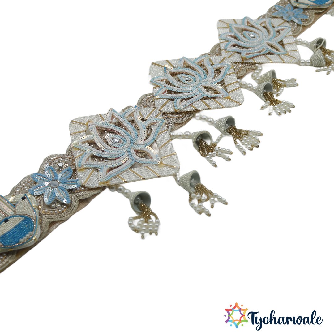 Embroidered Toran with Tassels | Lotus Bandhanwar for Main Door Decoration | Diwali, Pooja Room Decor, & Housewarming Gift |