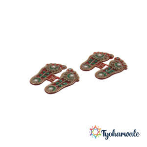 Charan Paduka | Goddess Lakshmi Footprints with Swastik Sticker | For Pooja Room, Home, Office, Mandir Entrance Decoration, & Gifting |