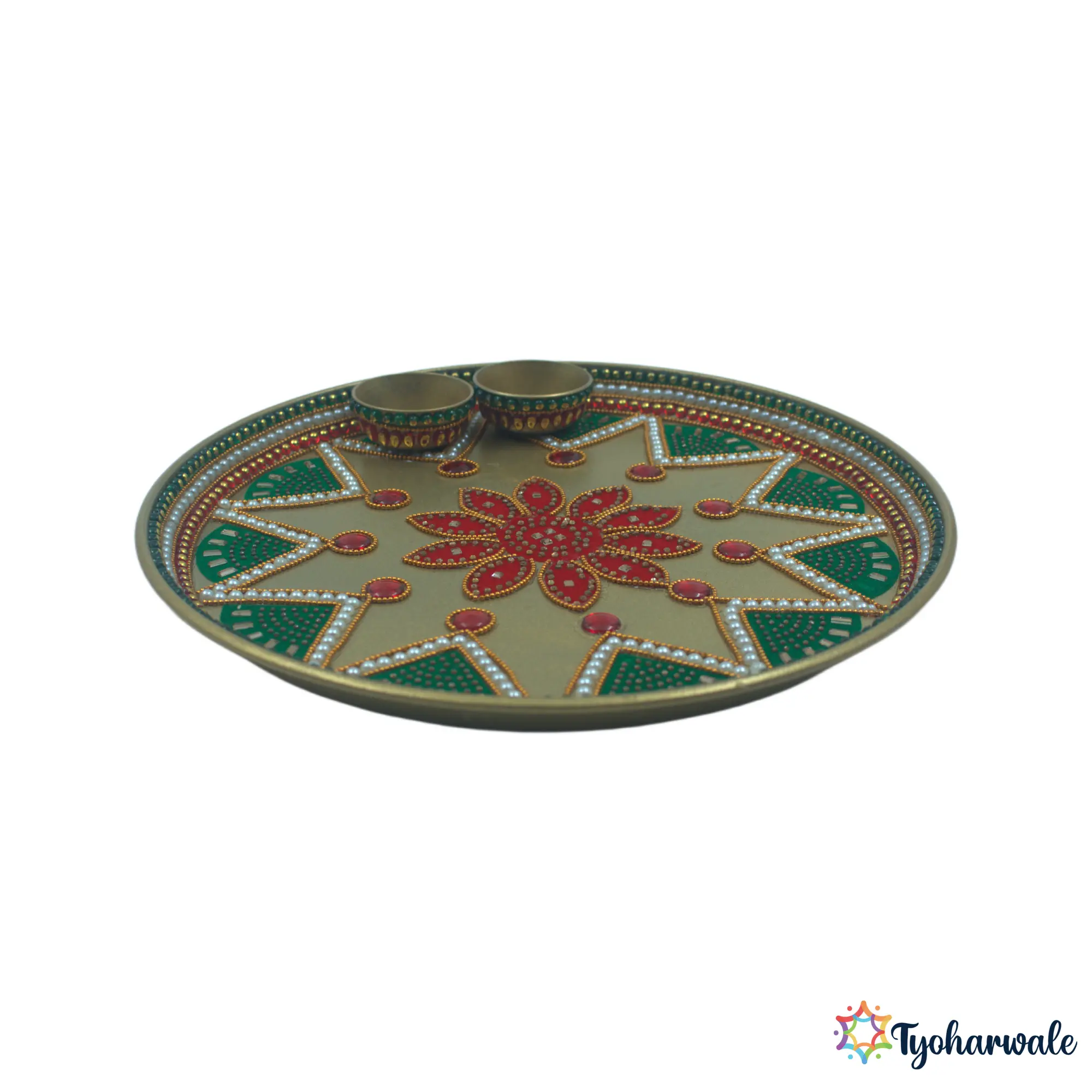 Decorative Pooja Thali for Home Mandir | Decorative Puja plate for Aarti, Diwali, Sankranti & Daily Worship|