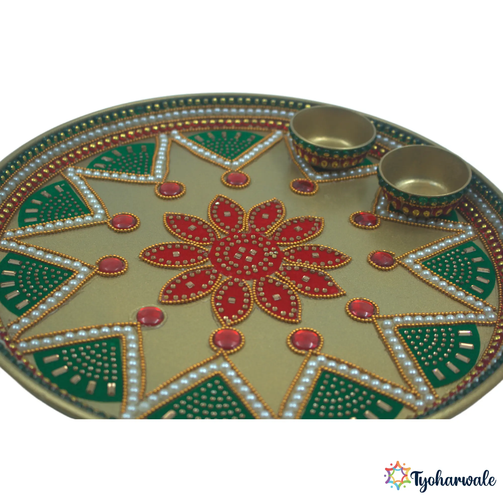 Decorative Pooja Thali for Home Mandir | Decorative Puja plate for Aarti, Diwali, Sankranti & Daily Worship|