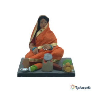 Traditional Kitchen Activity Miniature (स्वयंपाक करणारी स्त्री) | Lady Making Food Small Figurine | For Wedding Rukhwat Decor & Display |