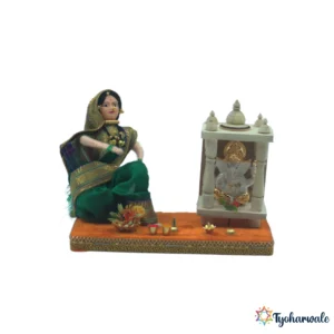 Lady Doing Pooja Setup for Rukhwat (पूजा करणारी स्त्री) | lady pooja figurine for Wedding Display | traditional pooja setup Miniature for Cultural Rukhwat
