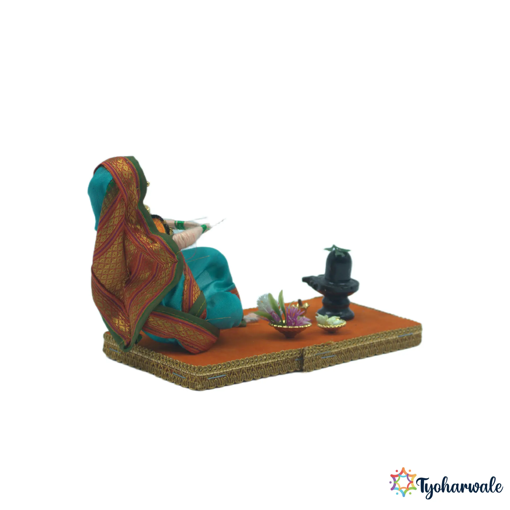 Lady Doing Pooja of Shivalinga Setup for Rukhwat (शिवलिंग पूजा) | shivalinga pooja figurine | traditional pooja setup Religious Miniature