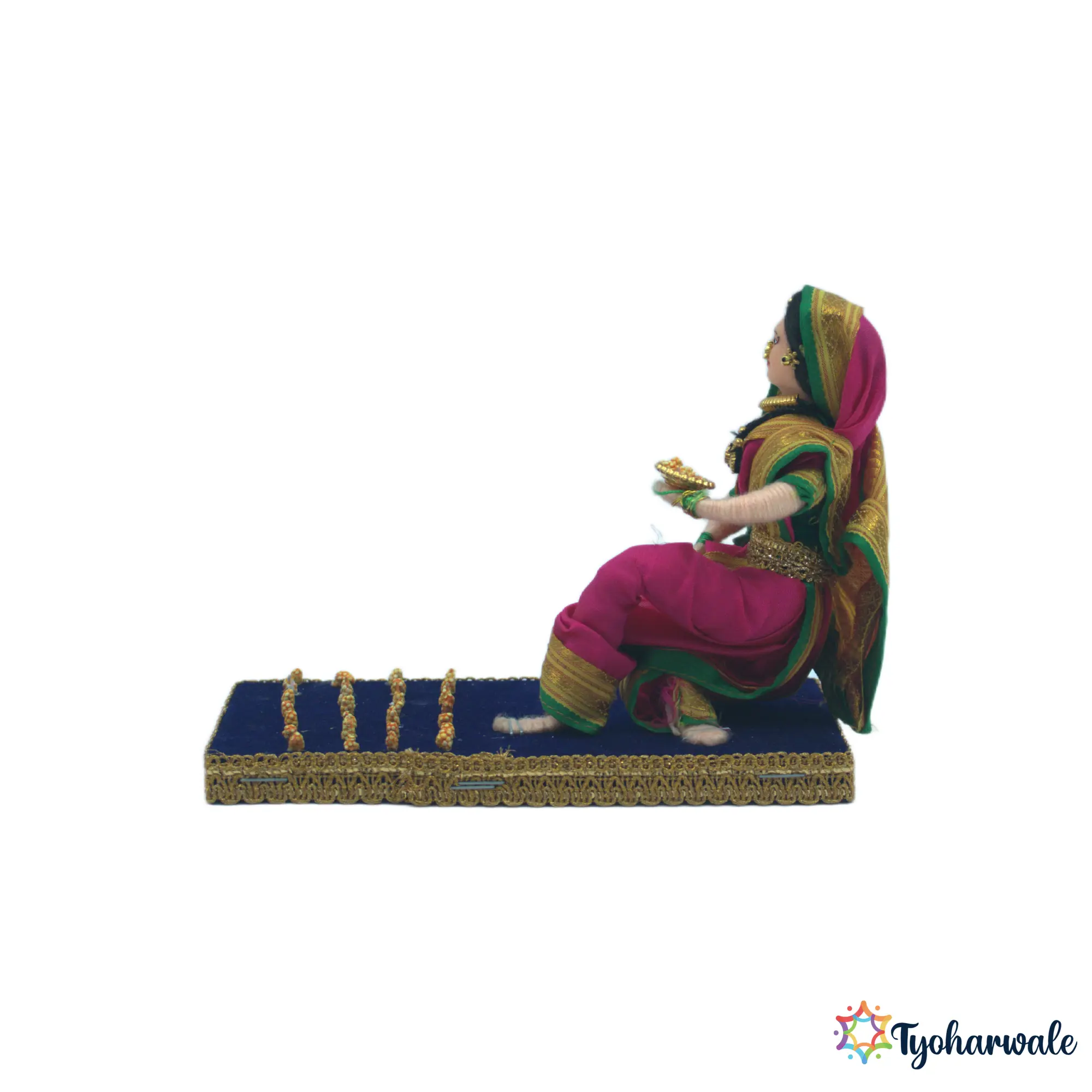 Lady Doing Pooja Setup | Lady Pooja Figurine for Wedding Display | Traditional Pooja Setup Miniature for Cultural Rukwat