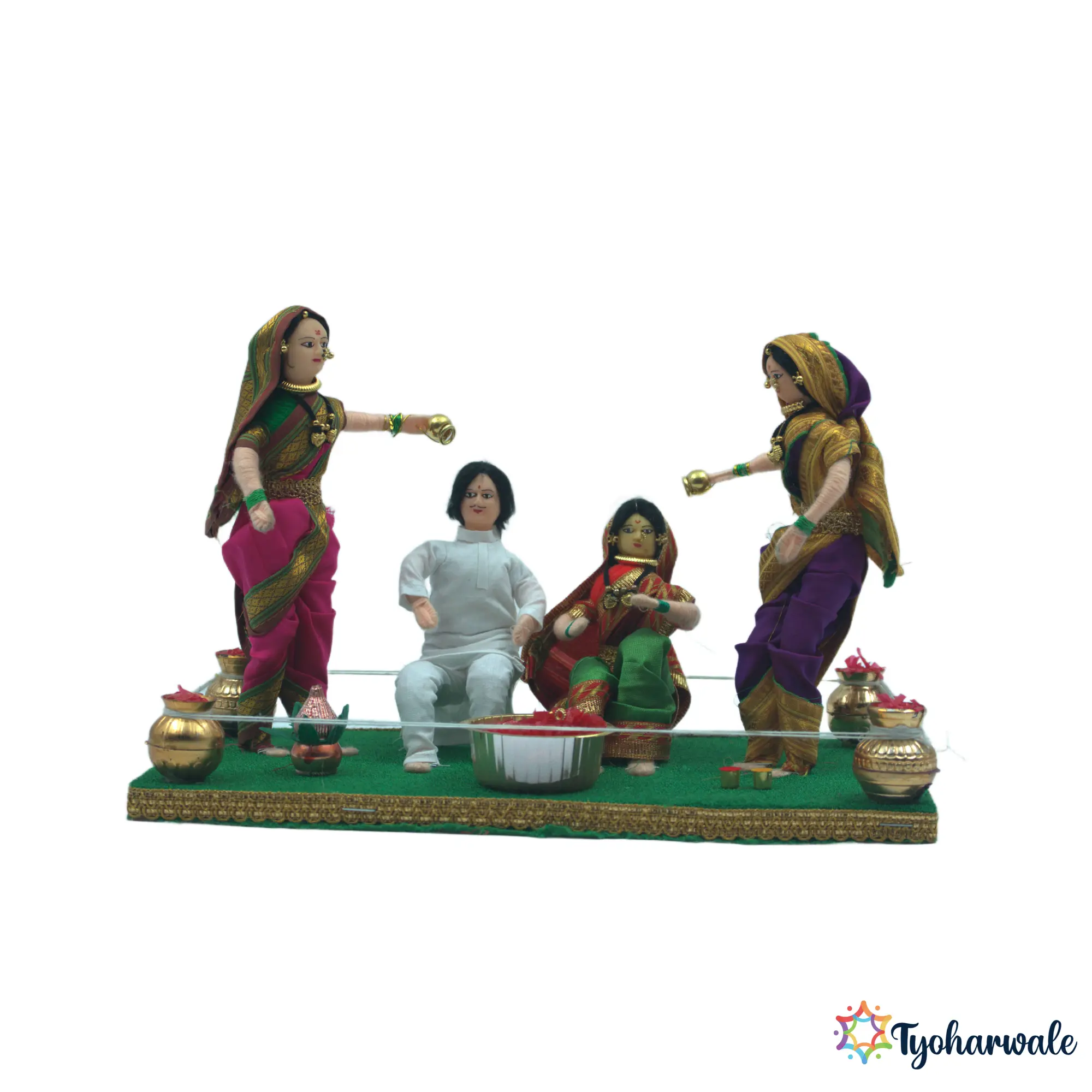 Haldi Utravni Karyakram Rukwat Figurine Set | Maharashtrian Wedding Ritual Scene | Marathi Lagna Cultural Display Showpiece for Bridal Rukwat Arrangement