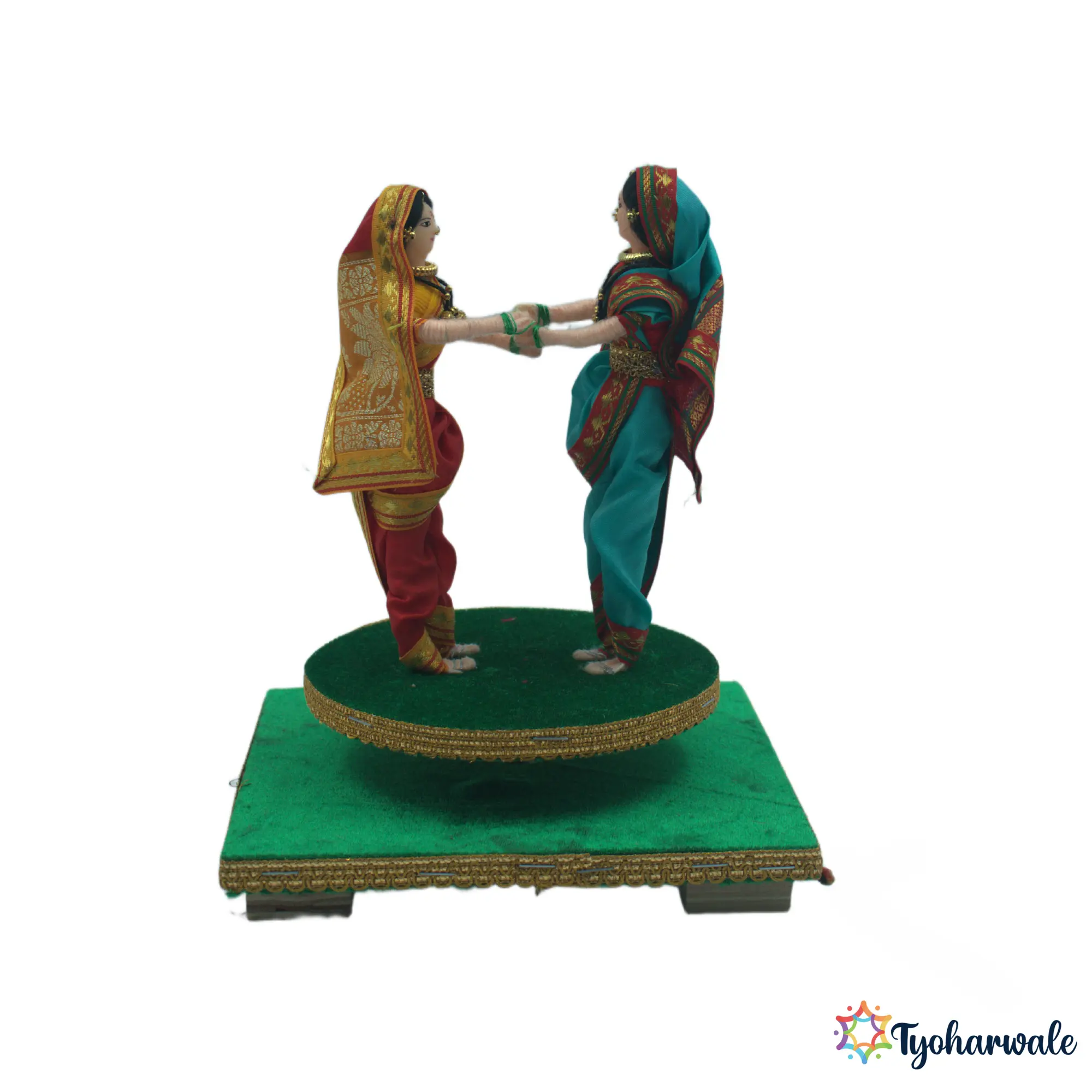 Women Playing Phugdi Setup for Rukwat | Approx: 11 Inches | Traditional Folk Dance Decor Maharashtrian Wedding Miniature |